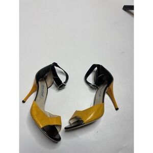 Comme il Faut Tango Heels Women 6.5 EU 37 Yellow Black Stiletto Leather Sole 4"